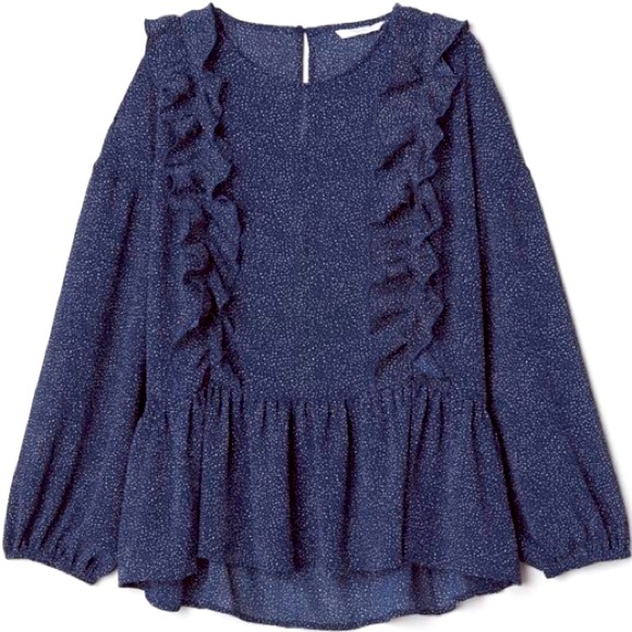 💘H&M Navy Ruffle Front Peplum Top Ditzy Print - Picture 3 of 8